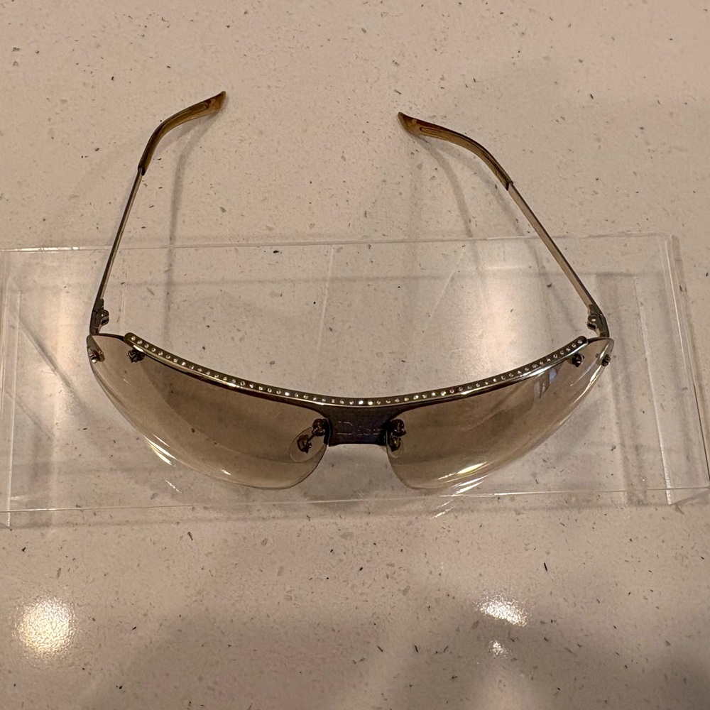 VINTAGE Y2K DIOR ‘HIT 2’ GLASSES LT BROWN/ GOLD CRYSTAL STUDDED COLLECTORS PIECE - Picture 4 of 9